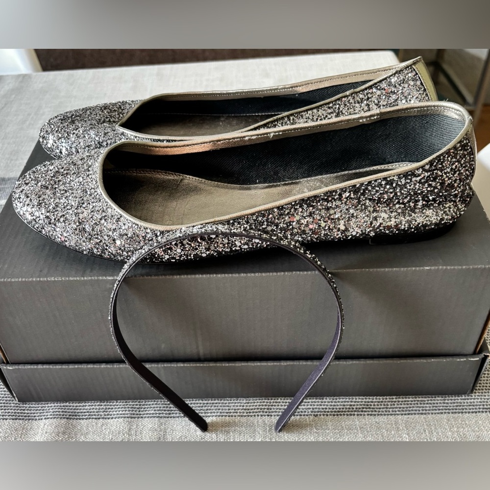 J. Crew Starlight Glitter Ballet Flats & Matching Headband - Women’s 9.5